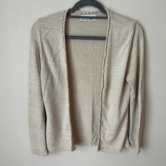 Sweater Project Tan Beige Ivory Open Front Long Sleeve Cardigan Size Medium - Picture 1 of 6